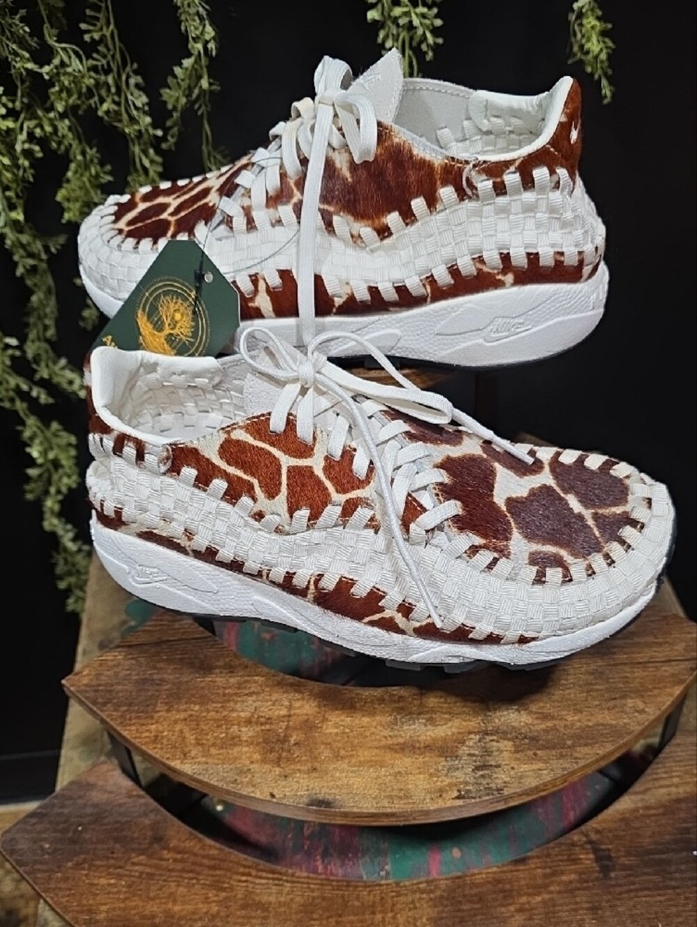 Nike White & Brown Calf Hair Giraffe-Print Woven Sneaker
